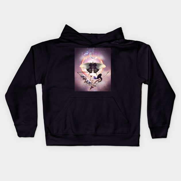 Moon Sun Butterfly Kids Hoodie by Random Galaxy